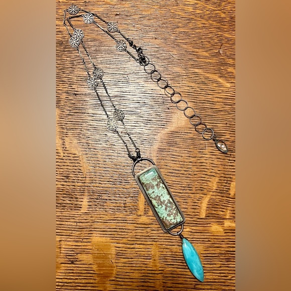 Artisan made Sterling Silver Statement necklace featuring Turquoise & Amazonite